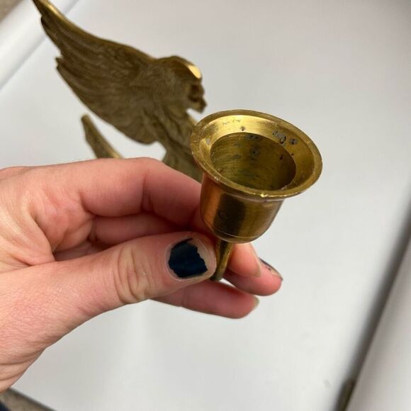 Three Vintage Solid Brass Decor Holiday Christmas Angel Taper Candle Holders - Picture 9 of 9